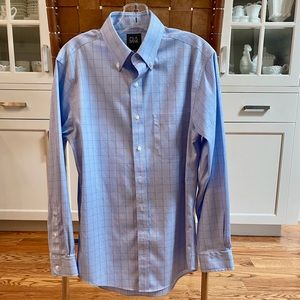 Jos. A. Bank Traveler Blue Plaid Trim Fit Dress Shirt